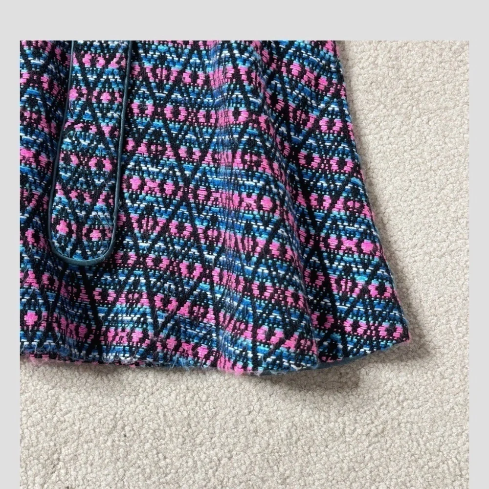 Matthew Williamson A- Line Skirt Detachable Belt Textured Fabric Pink Blue Print